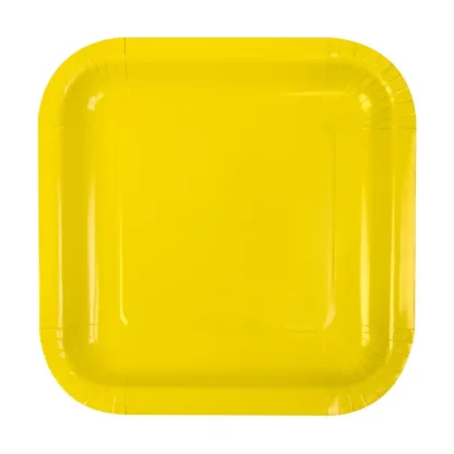 8 square paper plates yellow 23cm