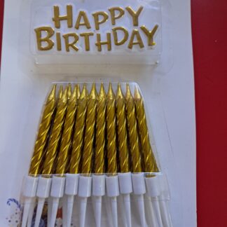 Gold candle set with small happy birthday