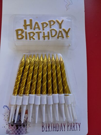 Gold candle set with small happy birthday