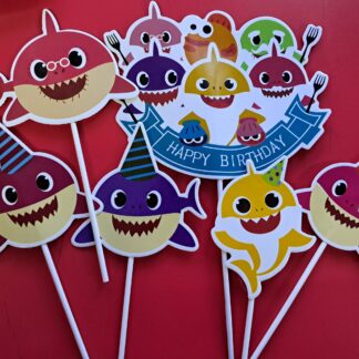 Baby shark cardboard cake topper picks 6's