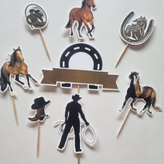 Cowboy theme cardstock cake topper set