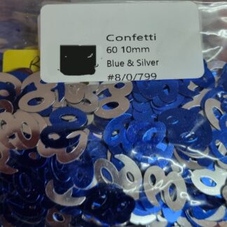 60th table confetti blue and silver assorted