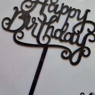 Black happy birthday acrylic topper