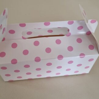 White handle box with pink polka dots 5's