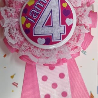 Number 4 rosette birthday badge pink