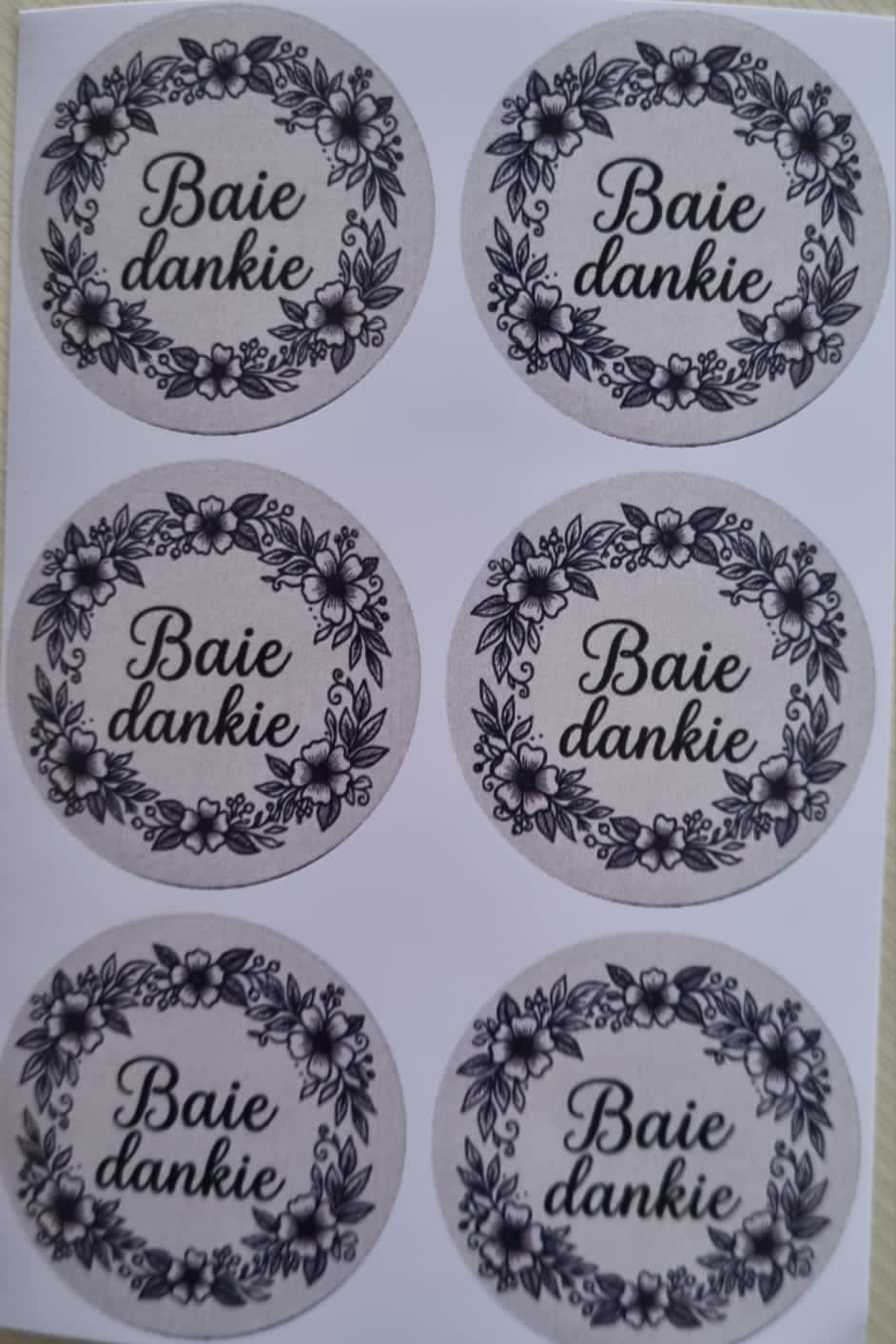 Baie dankie stickers 24's round