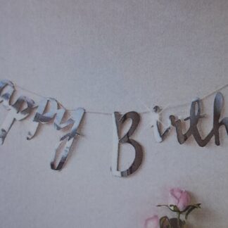 Silver happy birthday banner dye cut